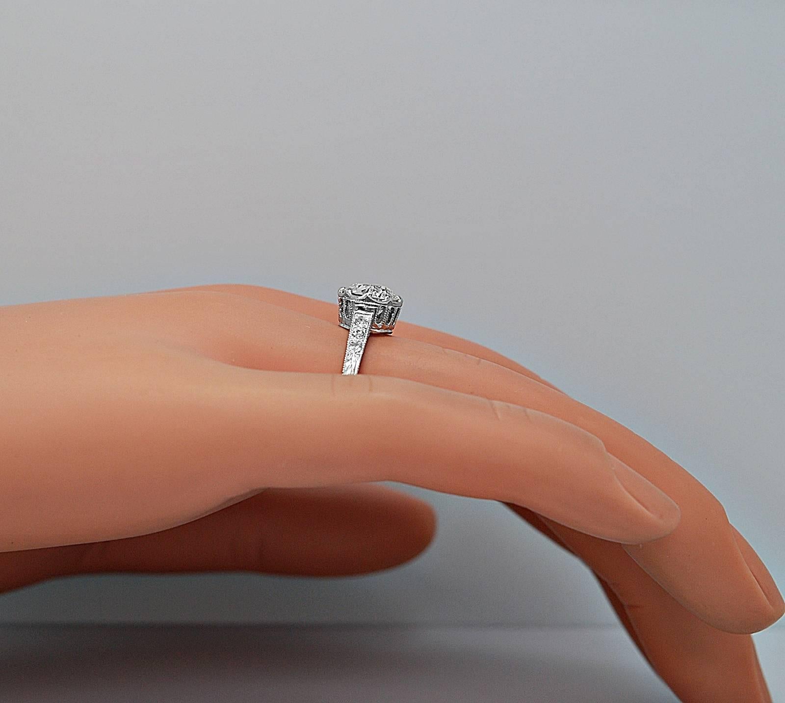 Women's or Men's Art Deco 1.53 Carat Diamond Platinum Engagement Ring