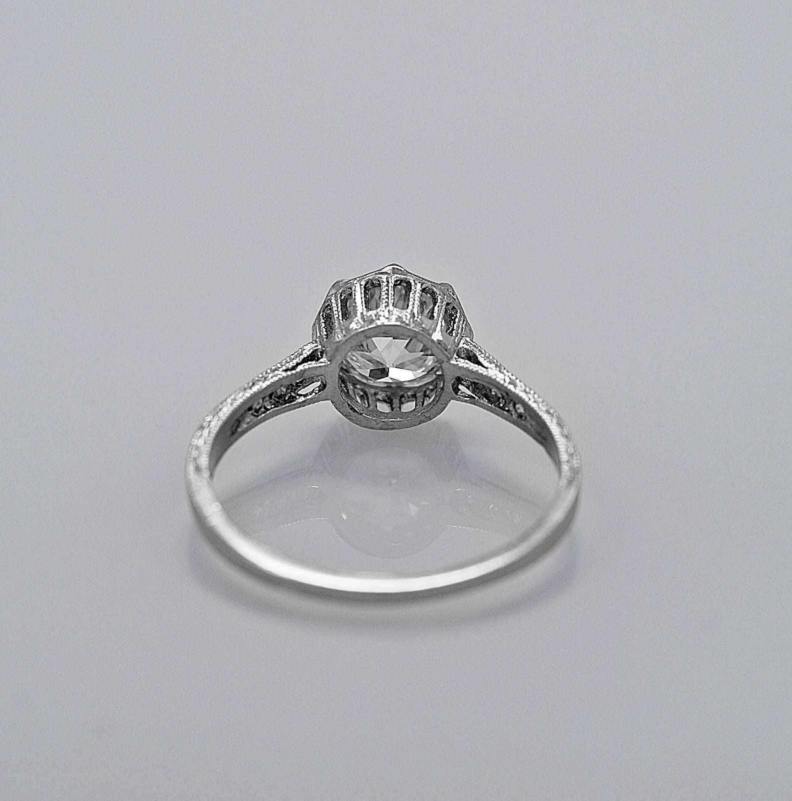 Old European Cut Art Deco 1.53 Carat Diamond Platinum Engagement Ring