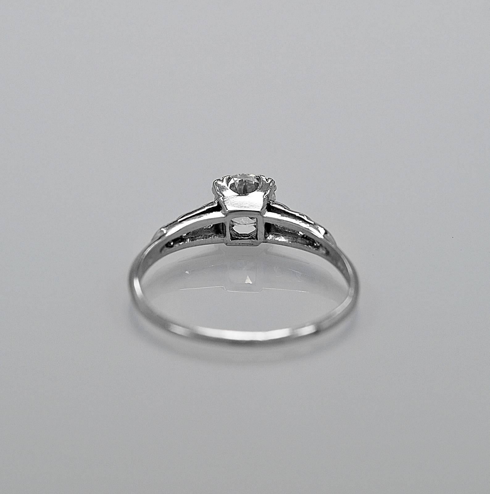 Old European Cut Art Deco .50 Carat Diamond Platinum Engagement Ring For Sale