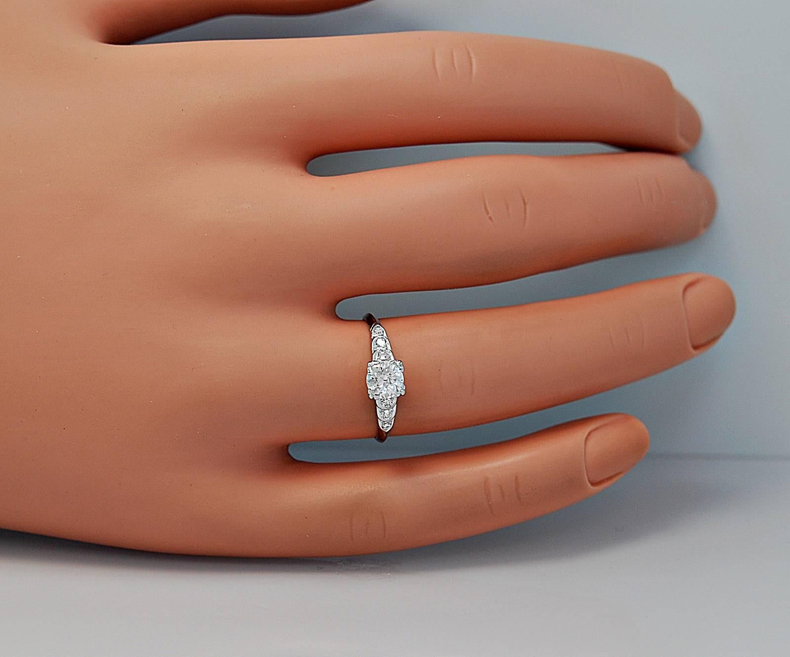 Art Deco .50 Carat Diamond Platinum Engagement Ring In Excellent Condition For Sale In Tampa, FL