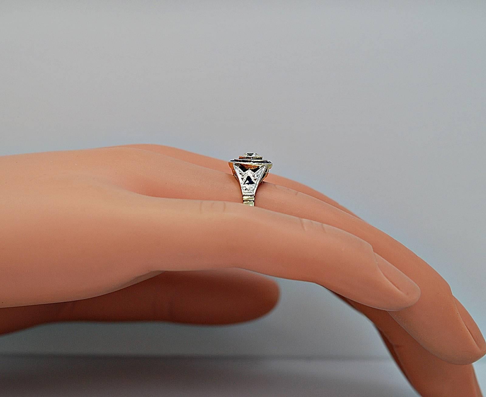 Women's Art Deco .33 Carat Diamond Sapphire Gold Platinum Engagement Ring