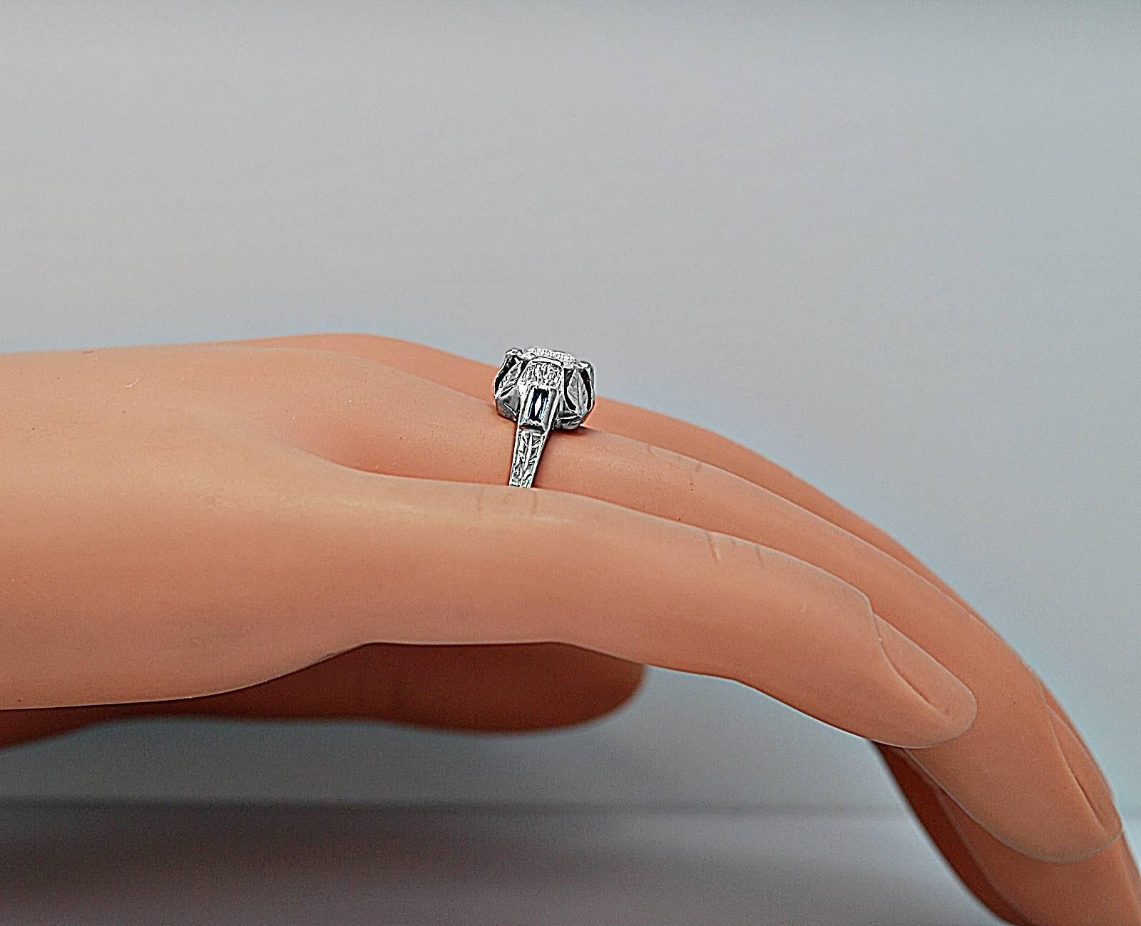 Women's Art Deco .89 Carat Diamond Sapphire Gold Engagement Ring  For Sale