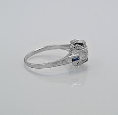 Art Deco .89 Carat Diamond Sapphire Gold Engagement Ring