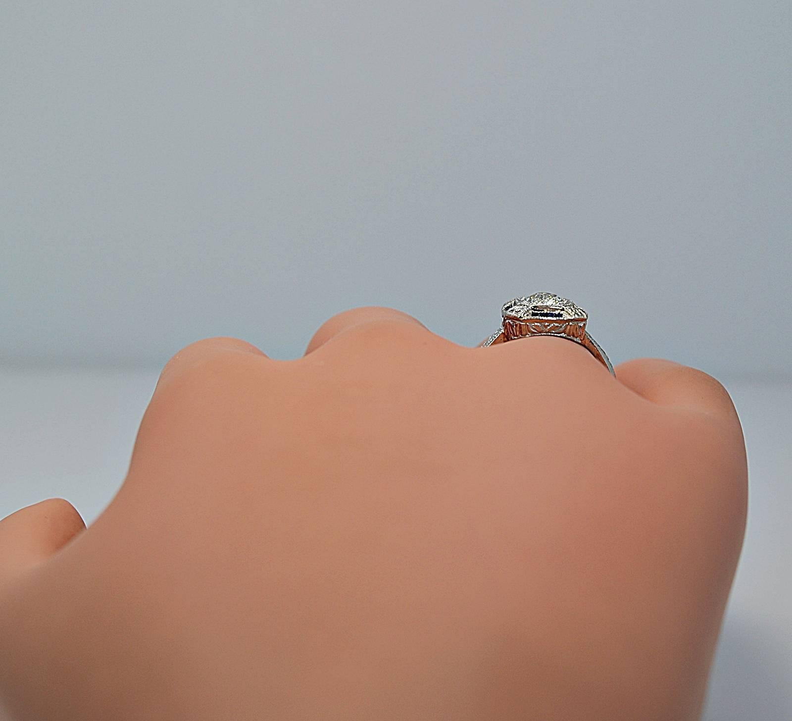 Art Deco .61 Carat Diamond Sapphire Platinum Engagement Ring 1