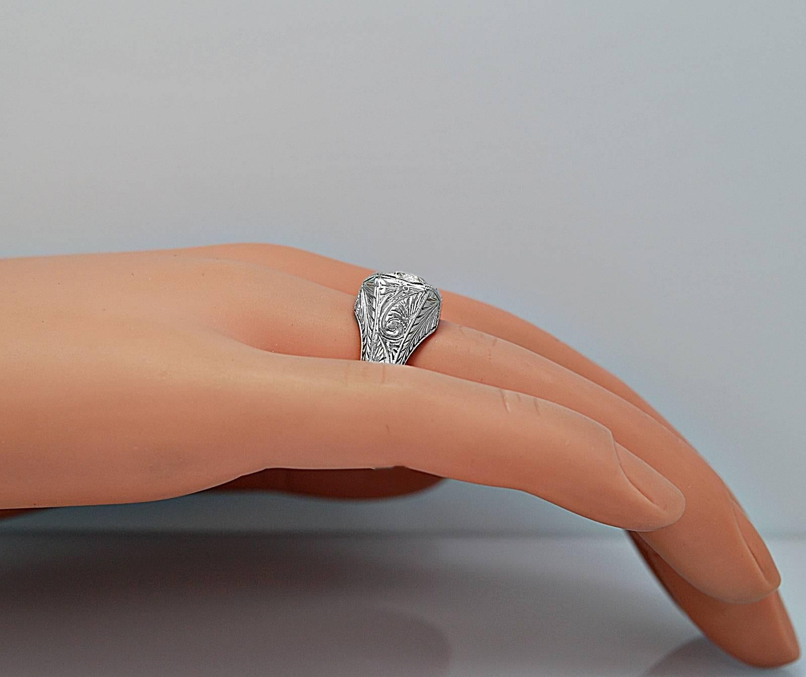 Art Deco .75 Carat Diamond Sapphire Gold Engagement Ring  1