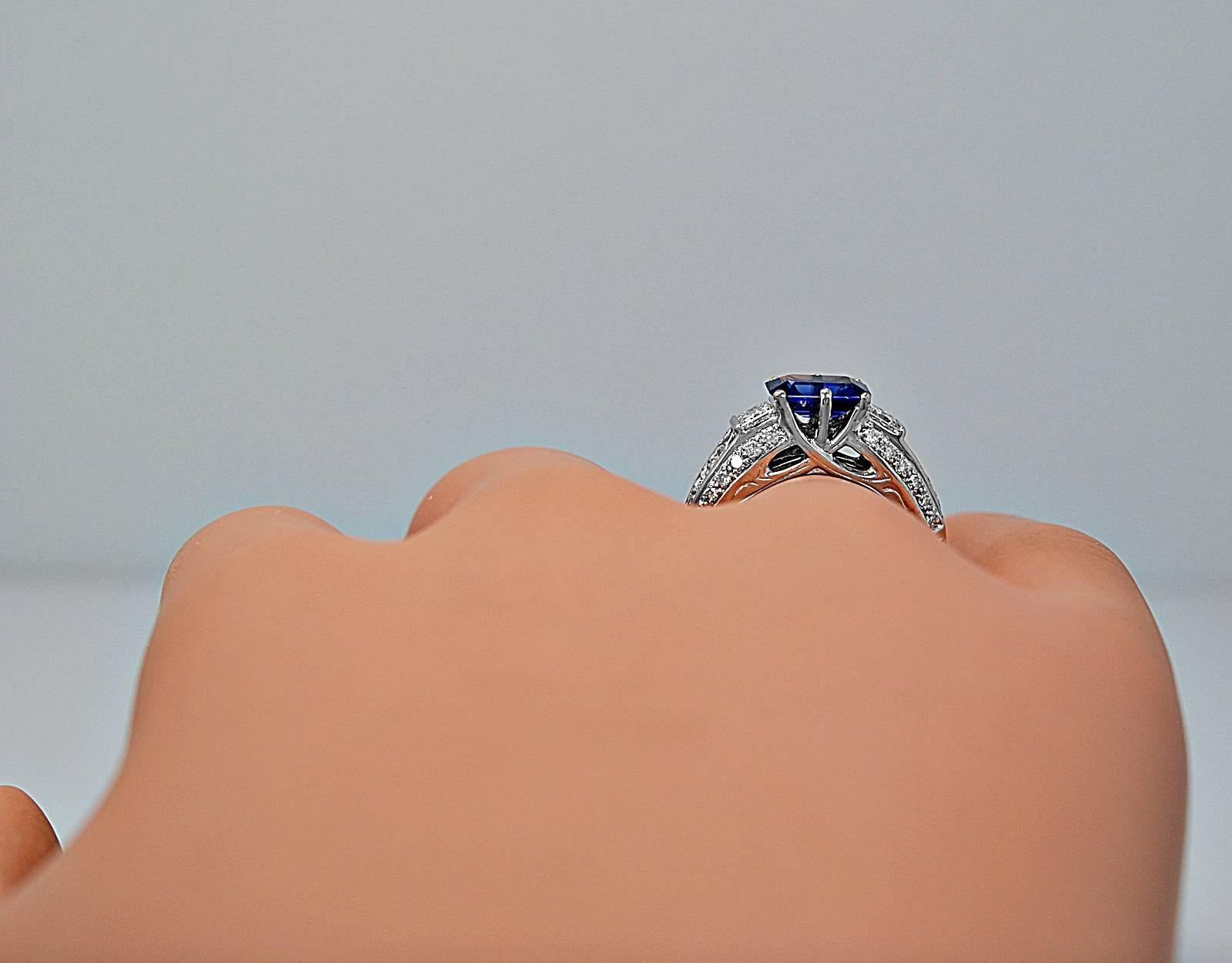 1.50 Carat Natural Sapphire Diamond Gold Engagement Ring  1
