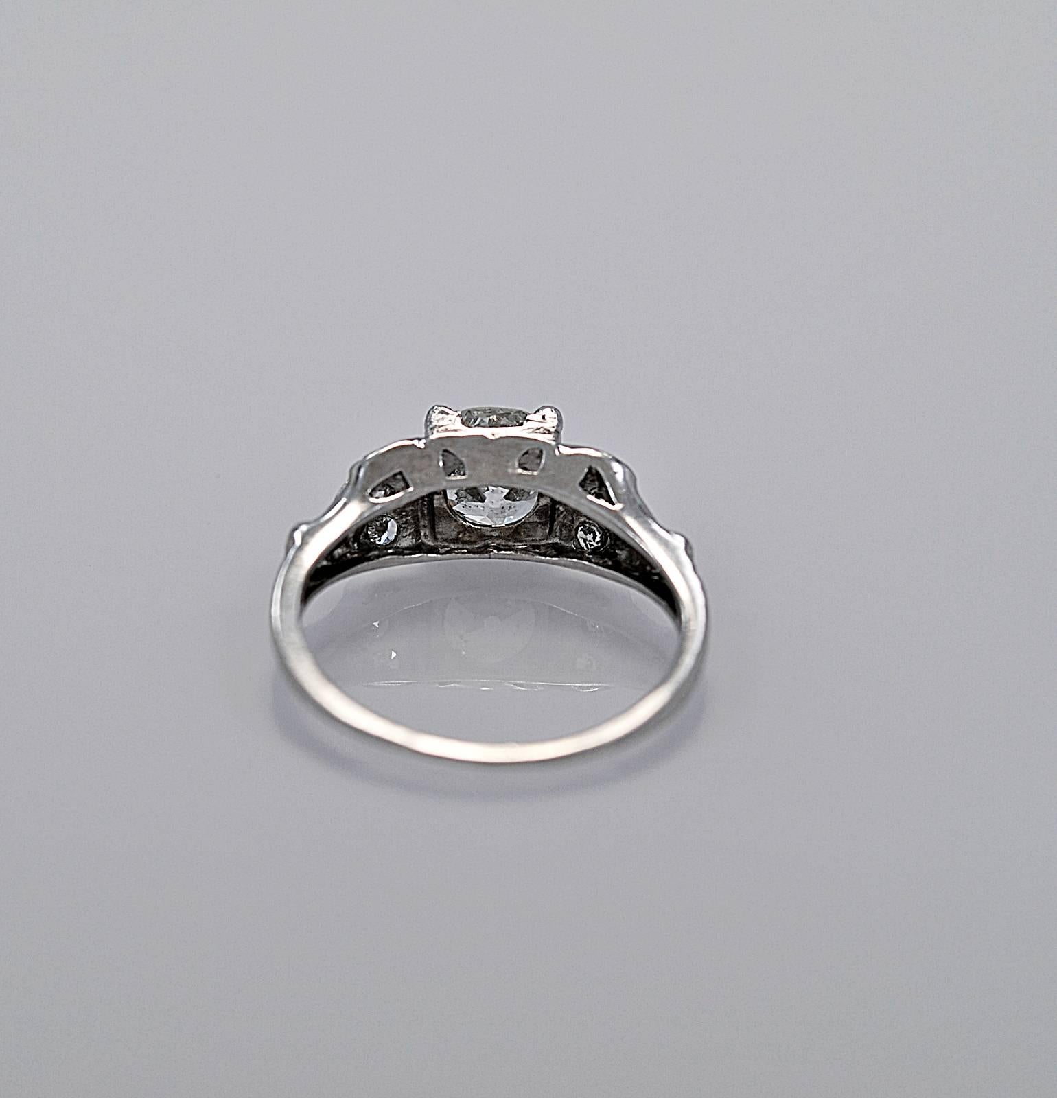 Cushion Cut Art Deco 1.00 Carat Diamond Platinum Engagement Ring  For Sale