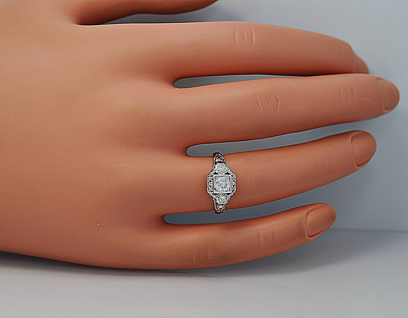 Art Deco .33 Carat Diamond Gold Engagement Ring 1