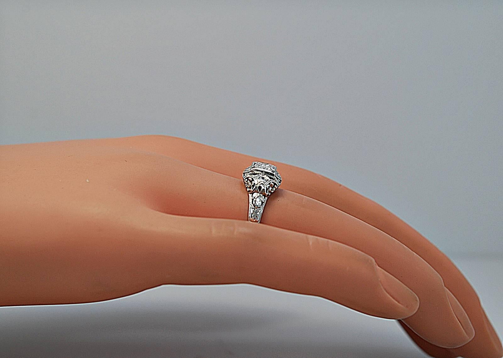 Art Deco .33 Carat Diamond Gold Engagement Ring 2