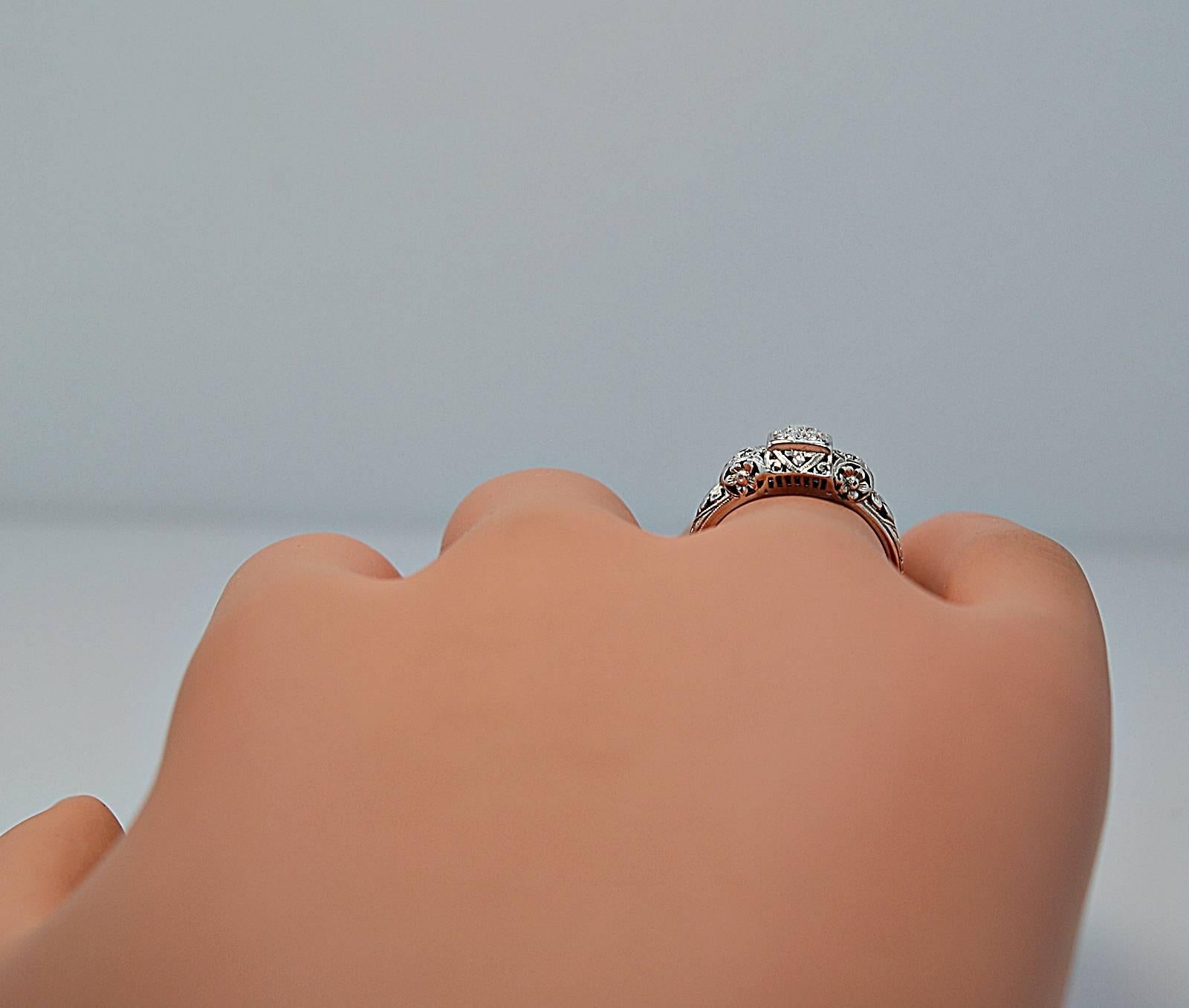 Art Deco .33 Carat Diamond Gold Engagement Ring 3