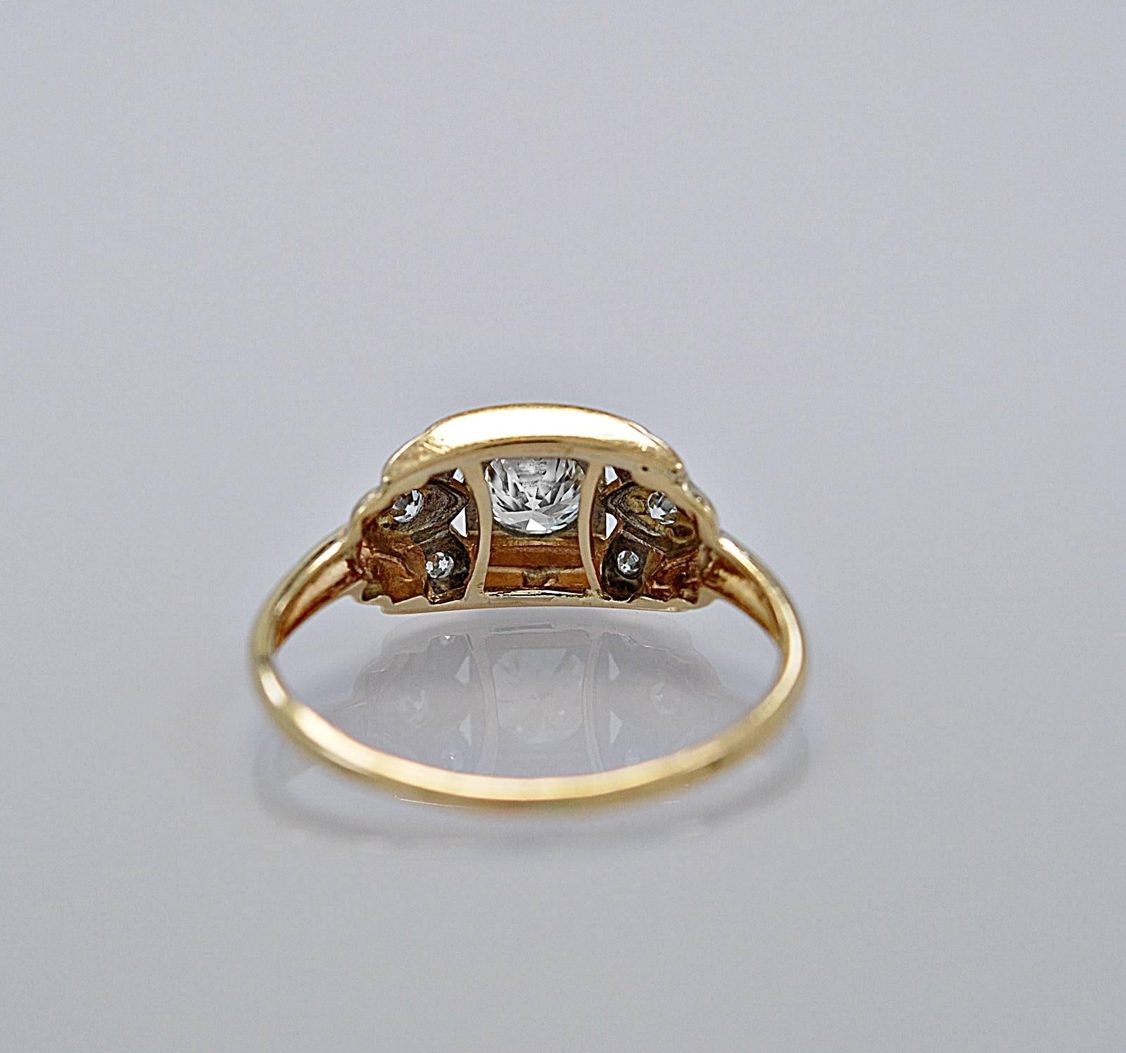 Art Deco .33 Carat Diamond Gold Engagement Ring In Excellent Condition In Tampa, FL