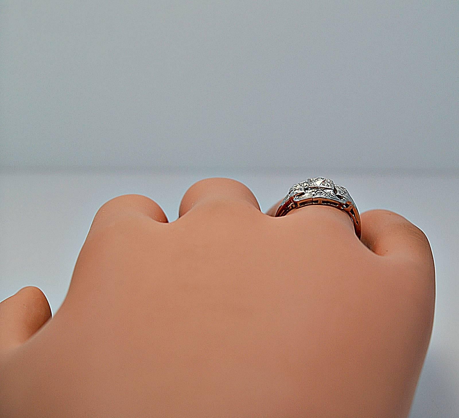 Art Deco .33 Carat Diamond Gold Engagement Ring For Sale 1