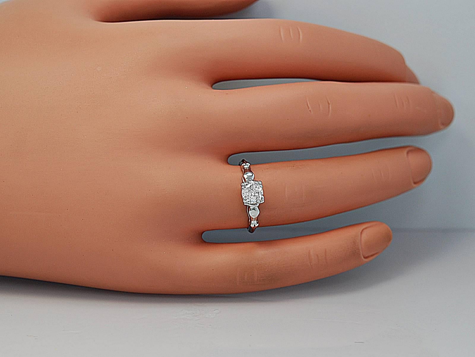 Art Deco .58 Carat Diamond Platinum Engagement Ring In Excellent Condition For Sale In Tampa, FL