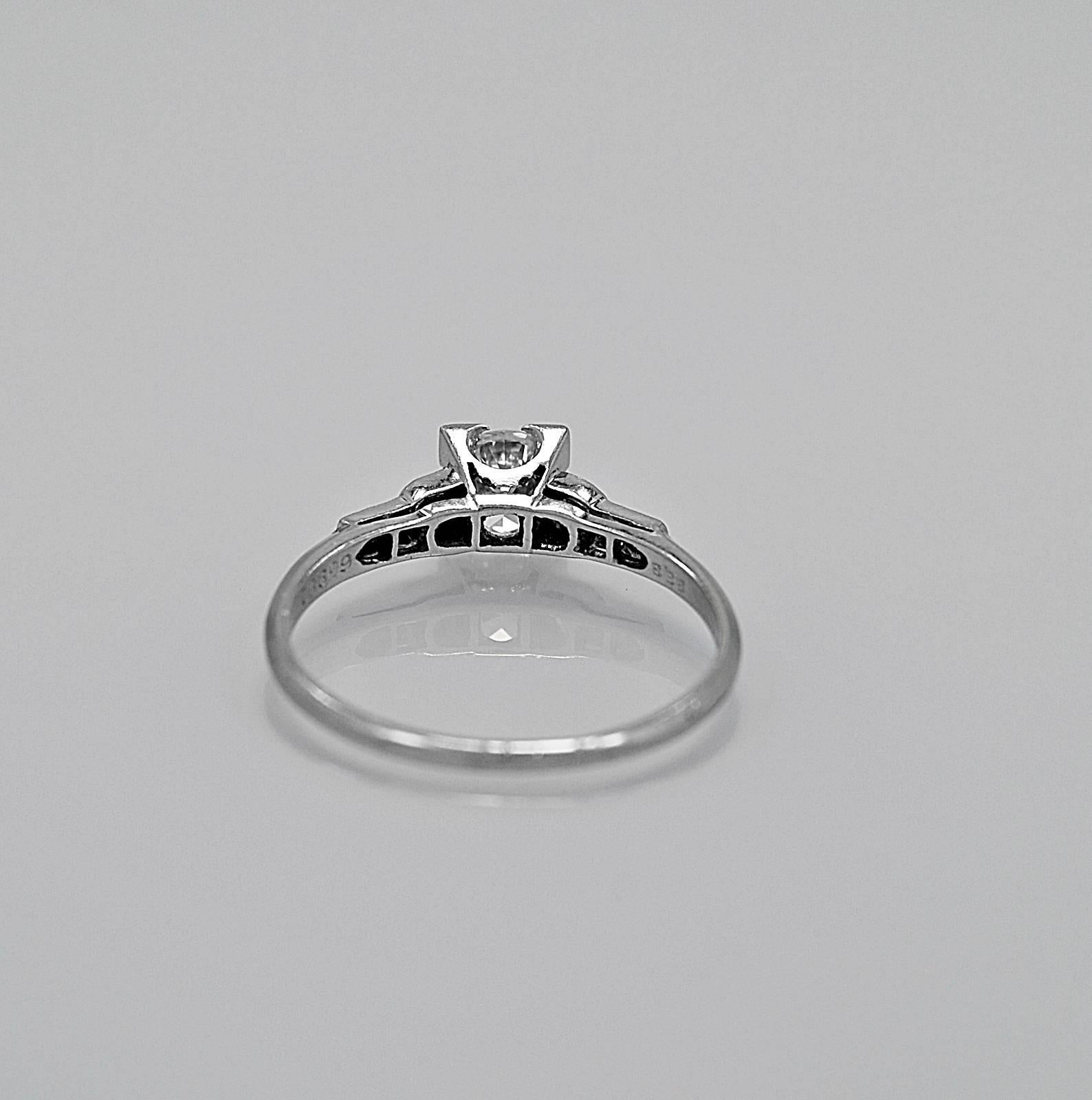 Art Deco Bailey Banks & Biddle .51 Carat Diamond Platinum Ring