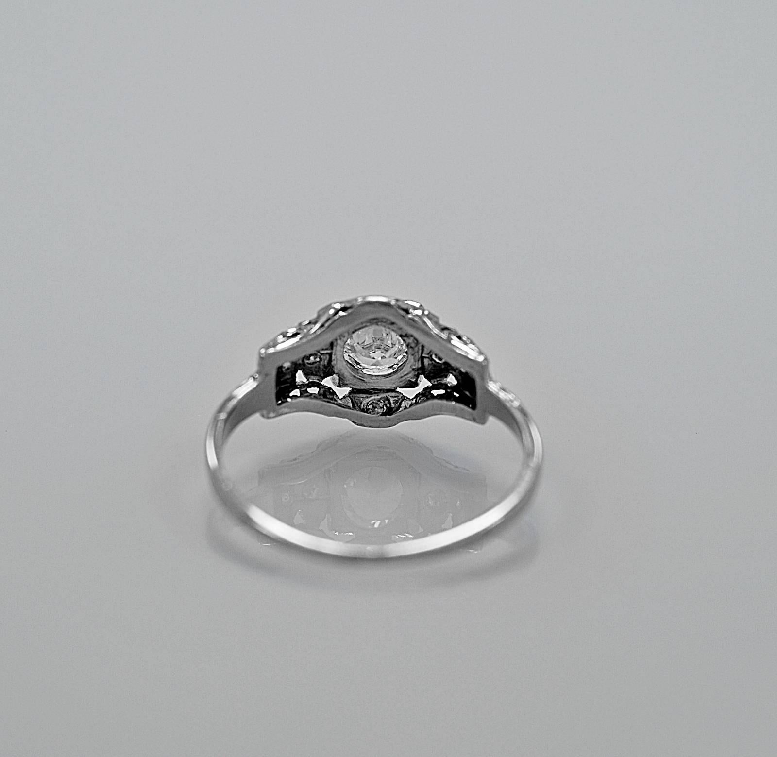 Old European Cut Art Deco .33 Carat Diamond Platinum Engagement Ring For Sale