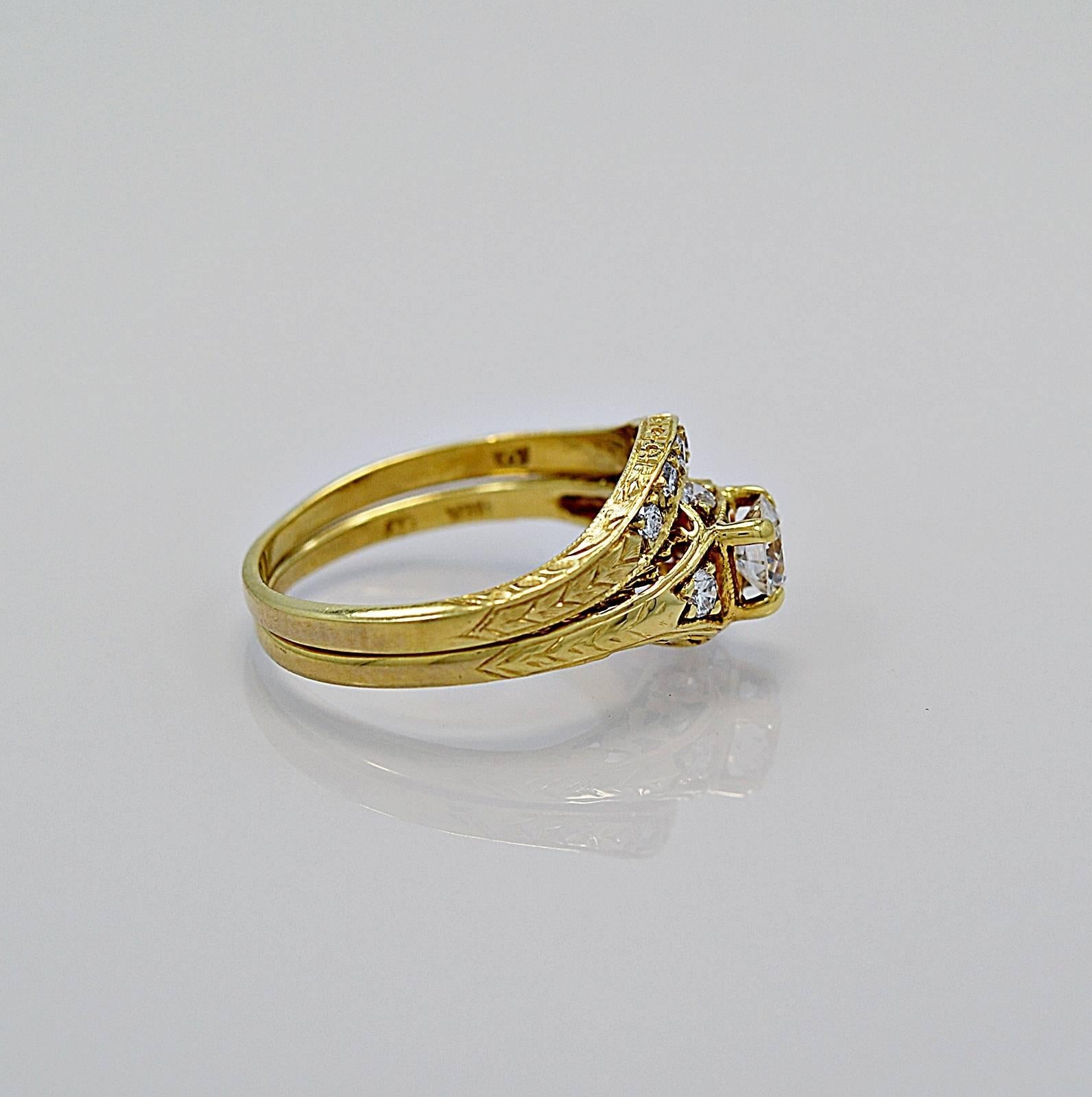 An engagement ring set crafted in 18K yellow gold (made by 