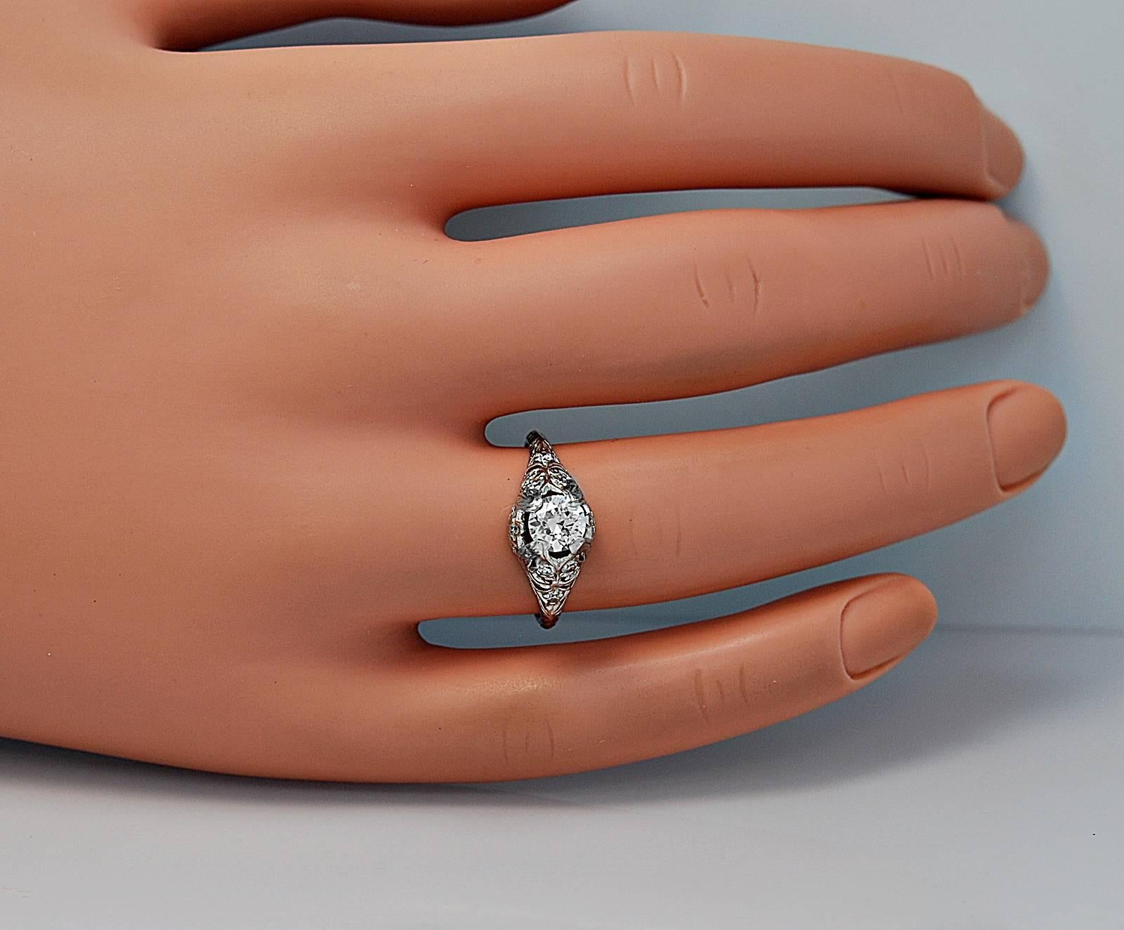 Art Deco .63 Carat Diamond Platinum Engagement Ring In Excellent Condition For Sale In Tampa, FL