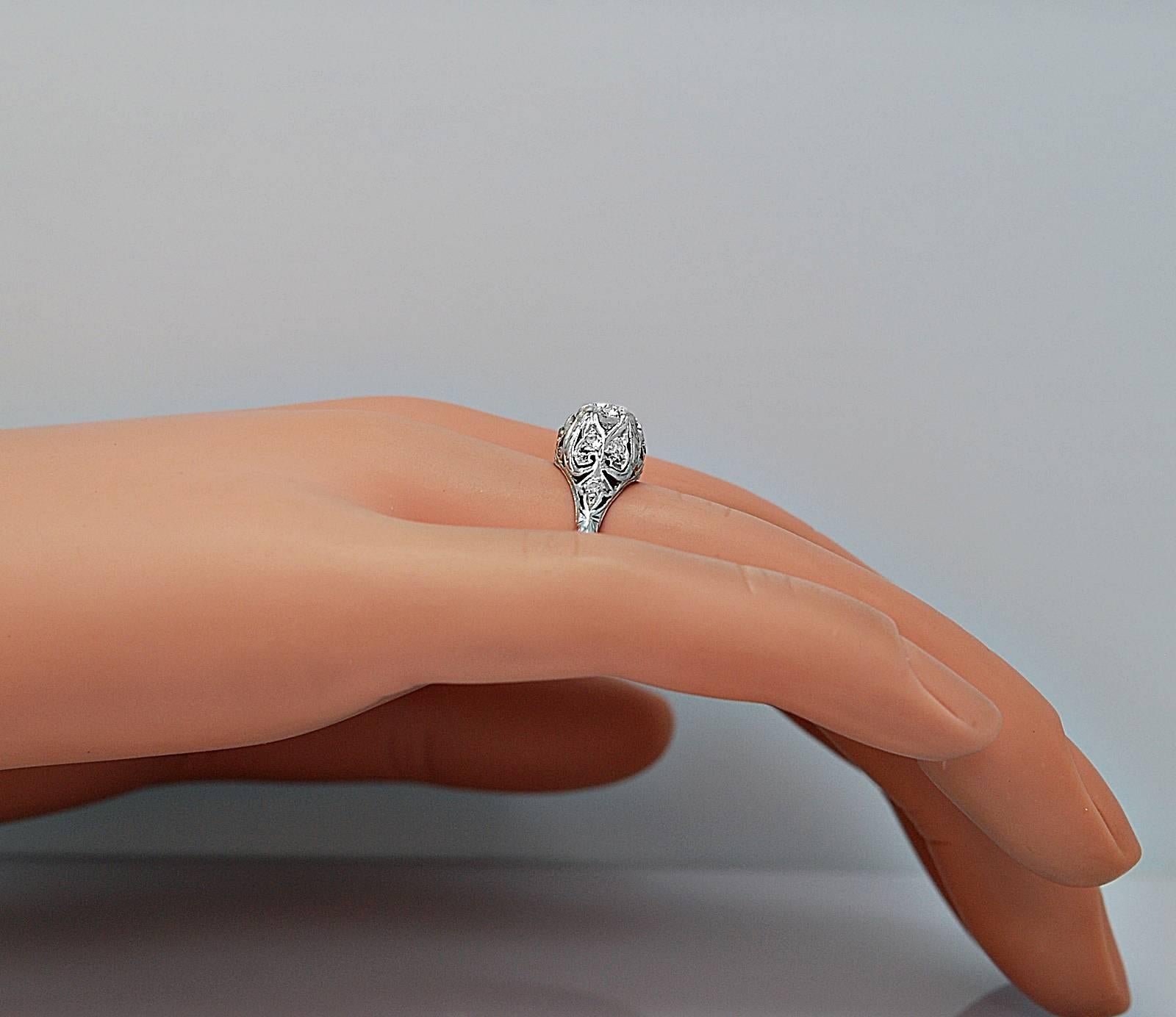 Women's Art Deco .63 Carat Diamond Platinum Engagement Ring For Sale