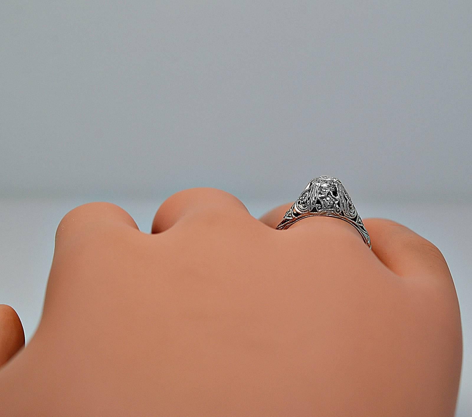 Art Deco .63 Carat Diamond Platinum Engagement Ring For Sale 1
