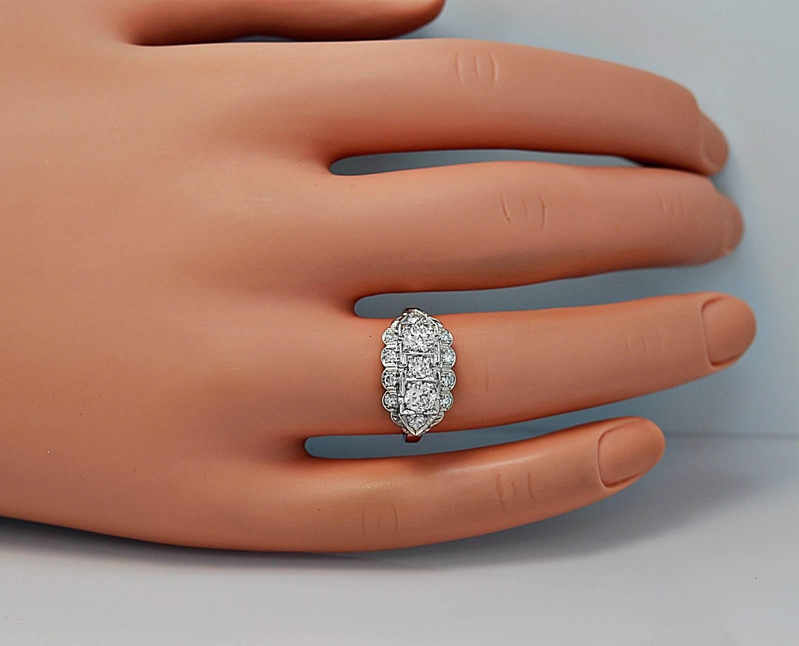 Art Deco .88 Carat Diamond Platinum Engagement Ring In Excellent Condition For Sale In Tampa, FL