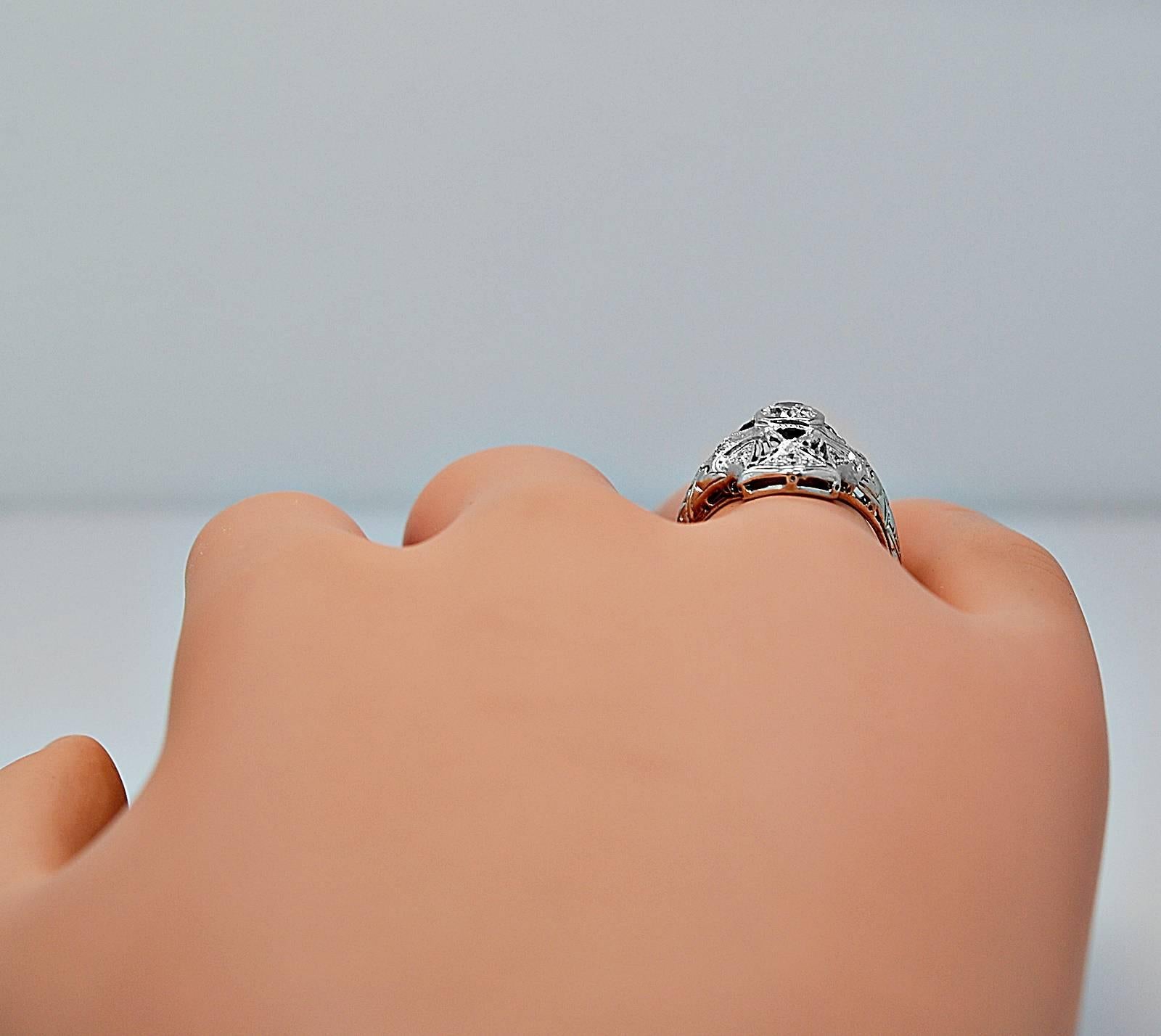 Art Deco .40 Carat Diamond Sapphire Platinum Engagement Ring 1