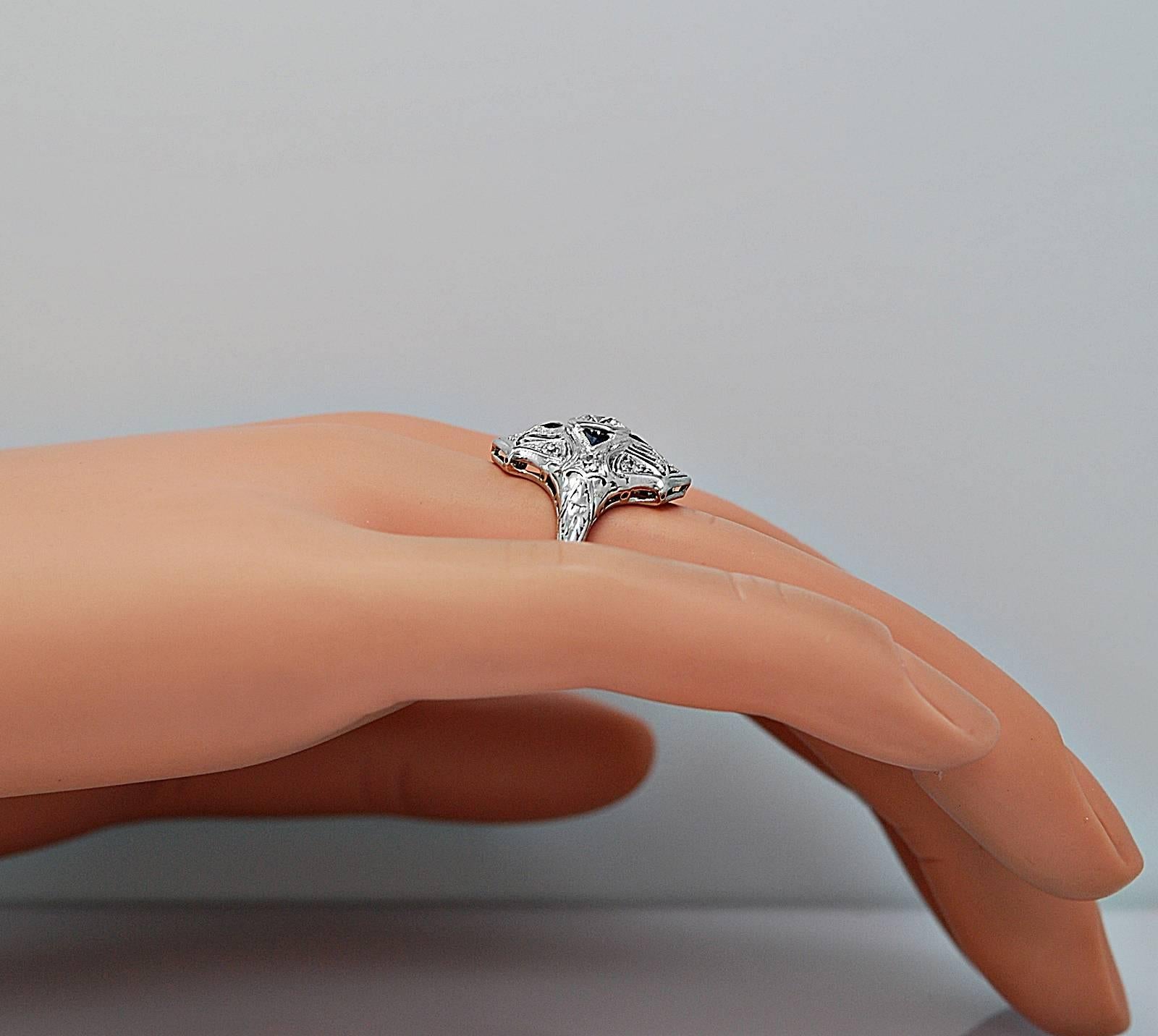 Women's Art Deco .40 Carat Diamond Sapphire Platinum Engagement Ring