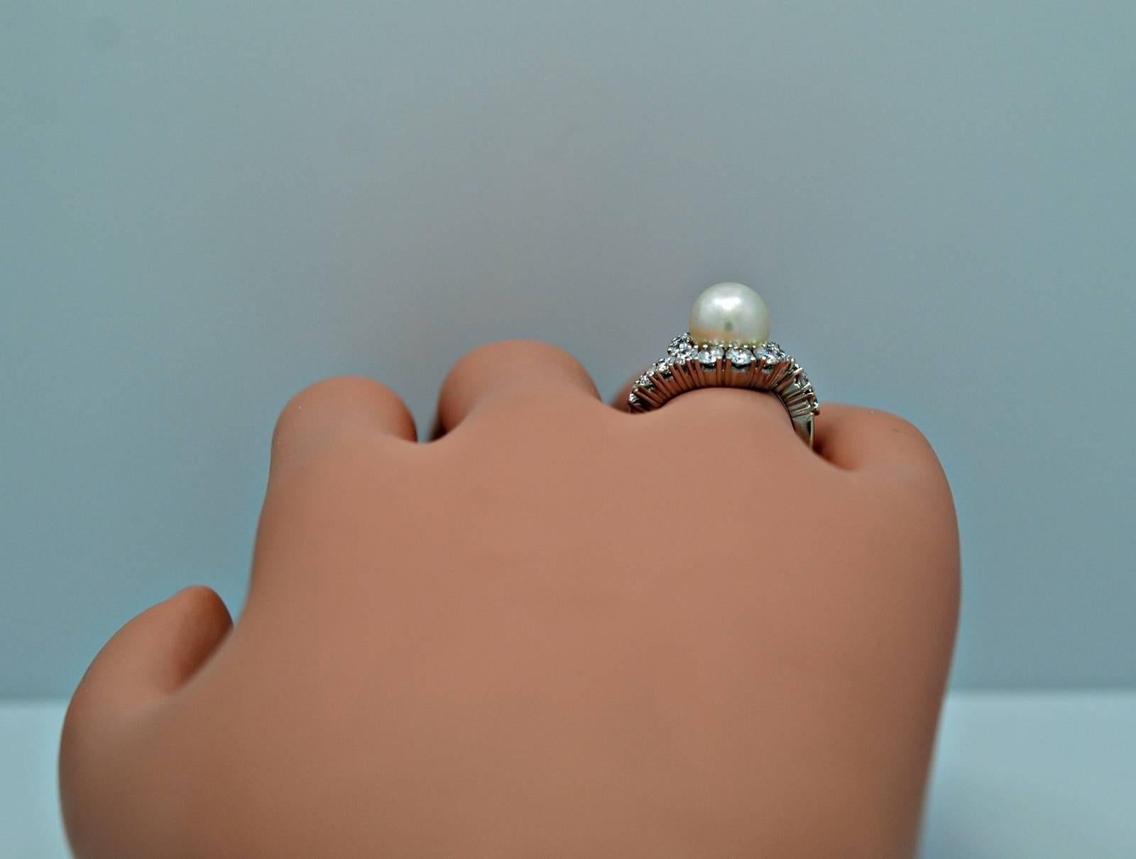  8.7 mm Cultured Pearl 1.10 carat Diamond Gold Fashion Ring 1