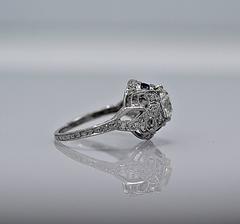 1920s Art Deco .95 carat Diamond Sapphire Gold Engagement Ring