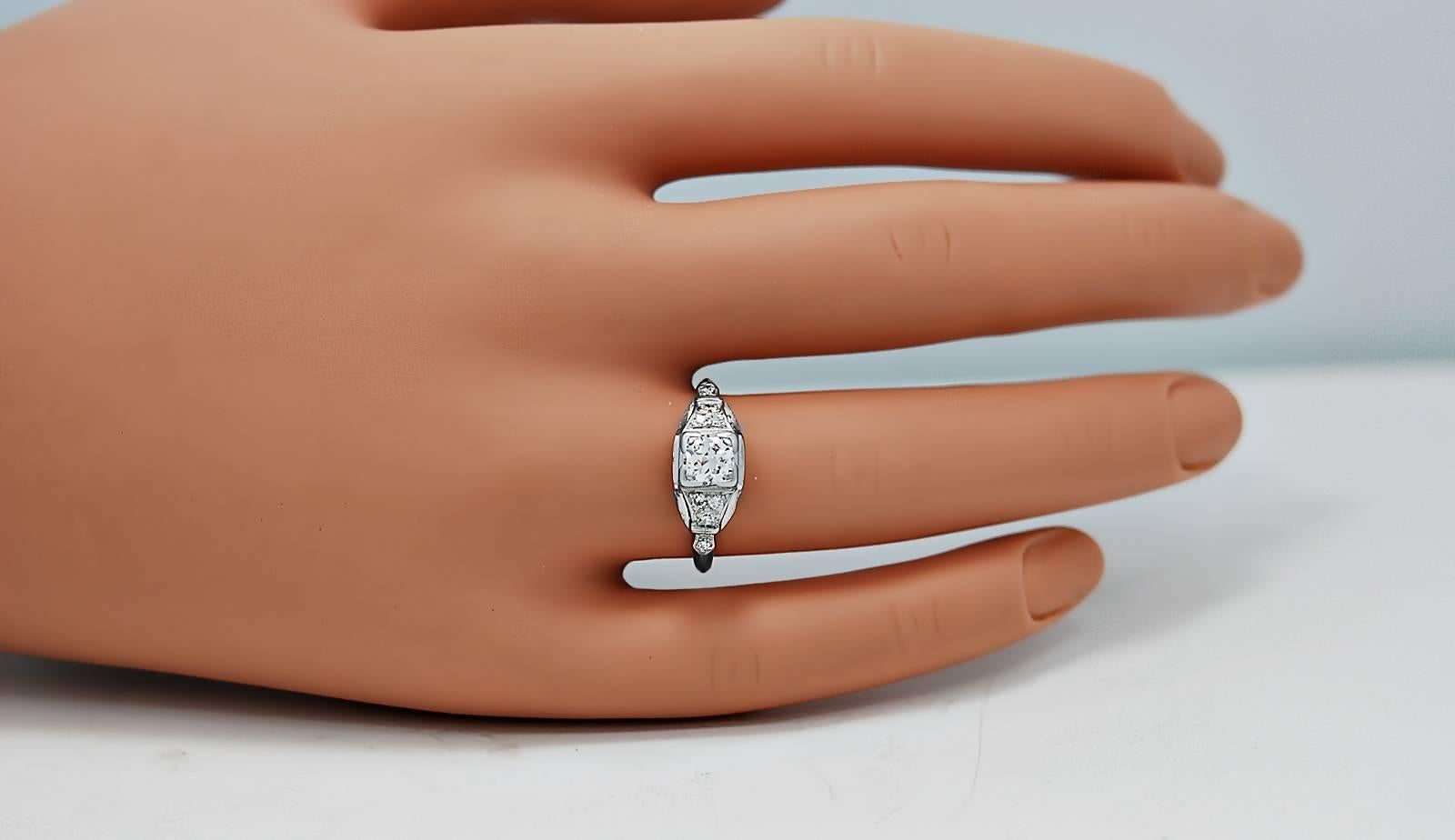 Platinum .50 carat Diamond Art Deco Engagement Ring  In Excellent Condition In Tampa, FL