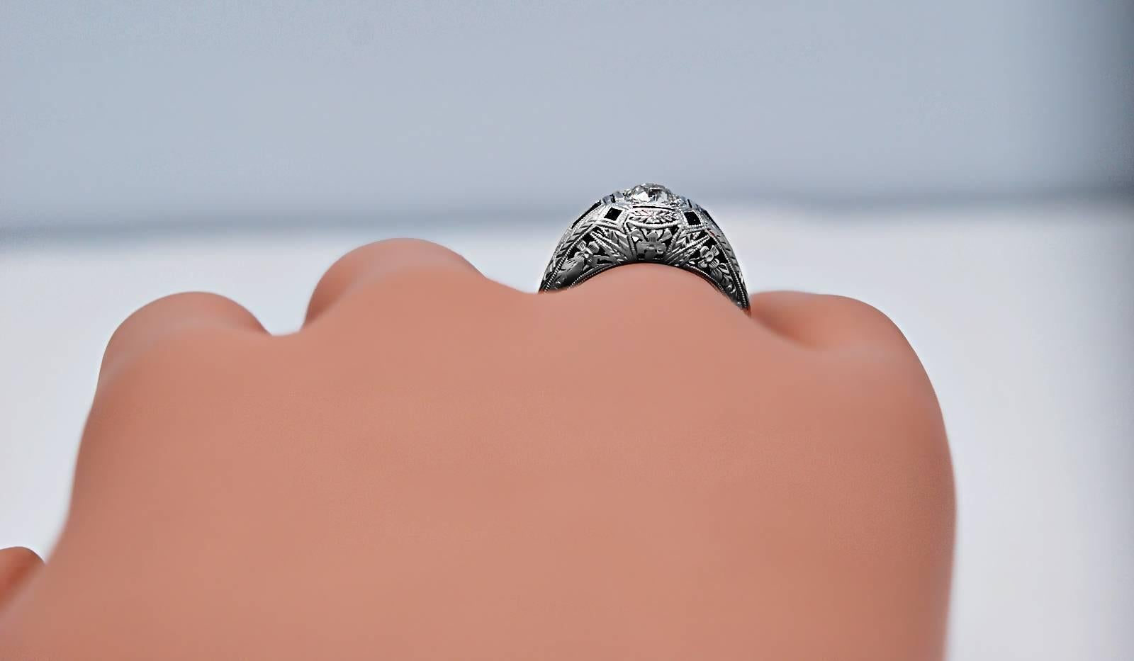 Women's .50 Carat Diamond Sapphire Art Deco Engagement Ring