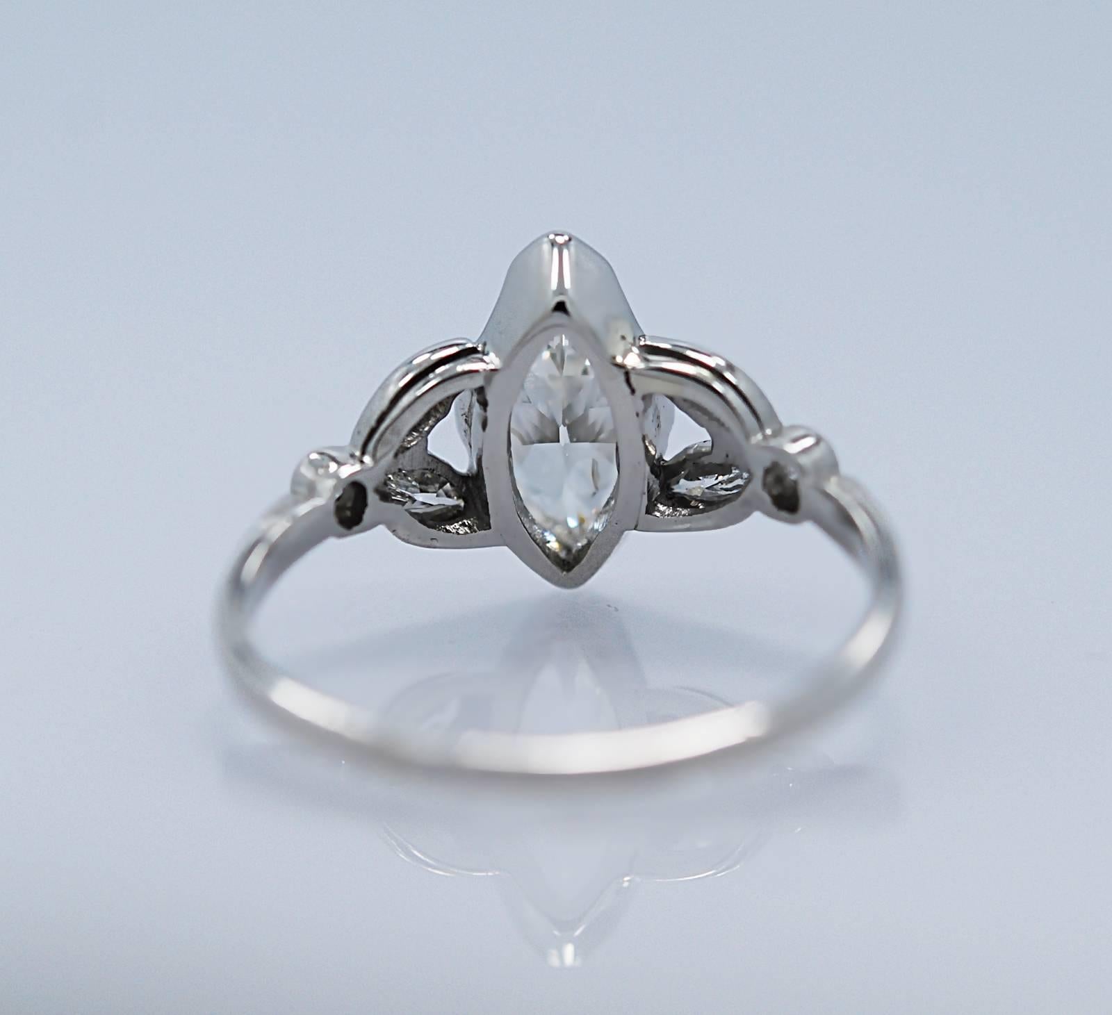 Marquise Cut Art Deco 1.33 Carat Diamond Platinum Engagement Ring