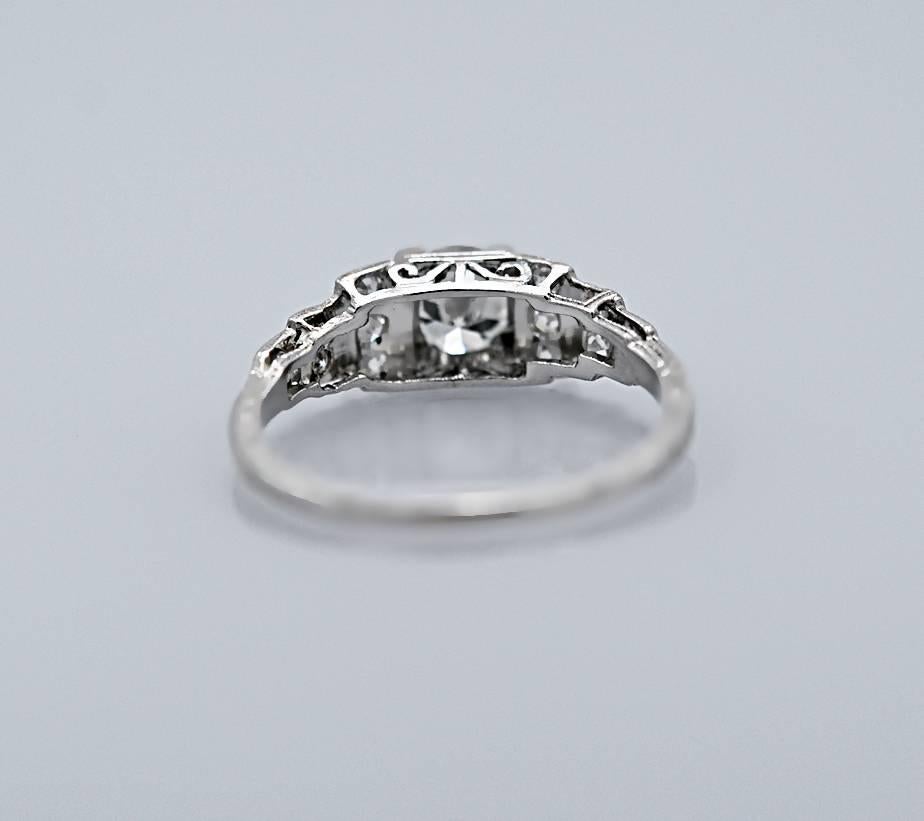 Old European Cut Art Deco Antique .50 Carat Diamond Platinum Engagement Ring