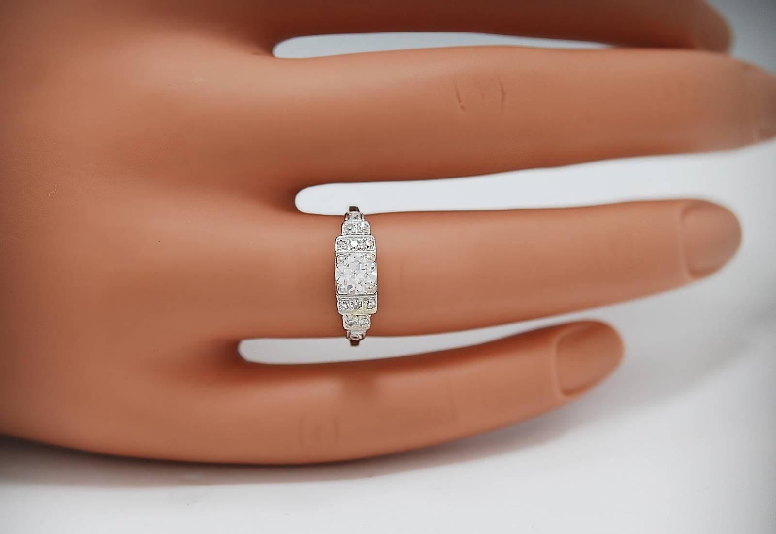 Art Deco Antique .50 Carat Diamond Platinum Engagement Ring In Excellent Condition In Tampa, FL