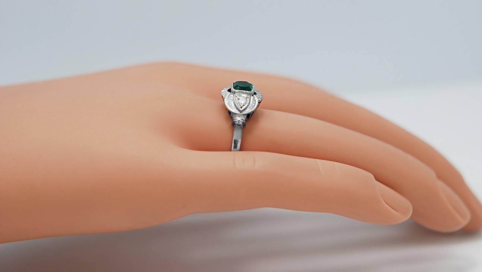 Women's .75 Carat Emerald Diamond Engagement White Gold Ring