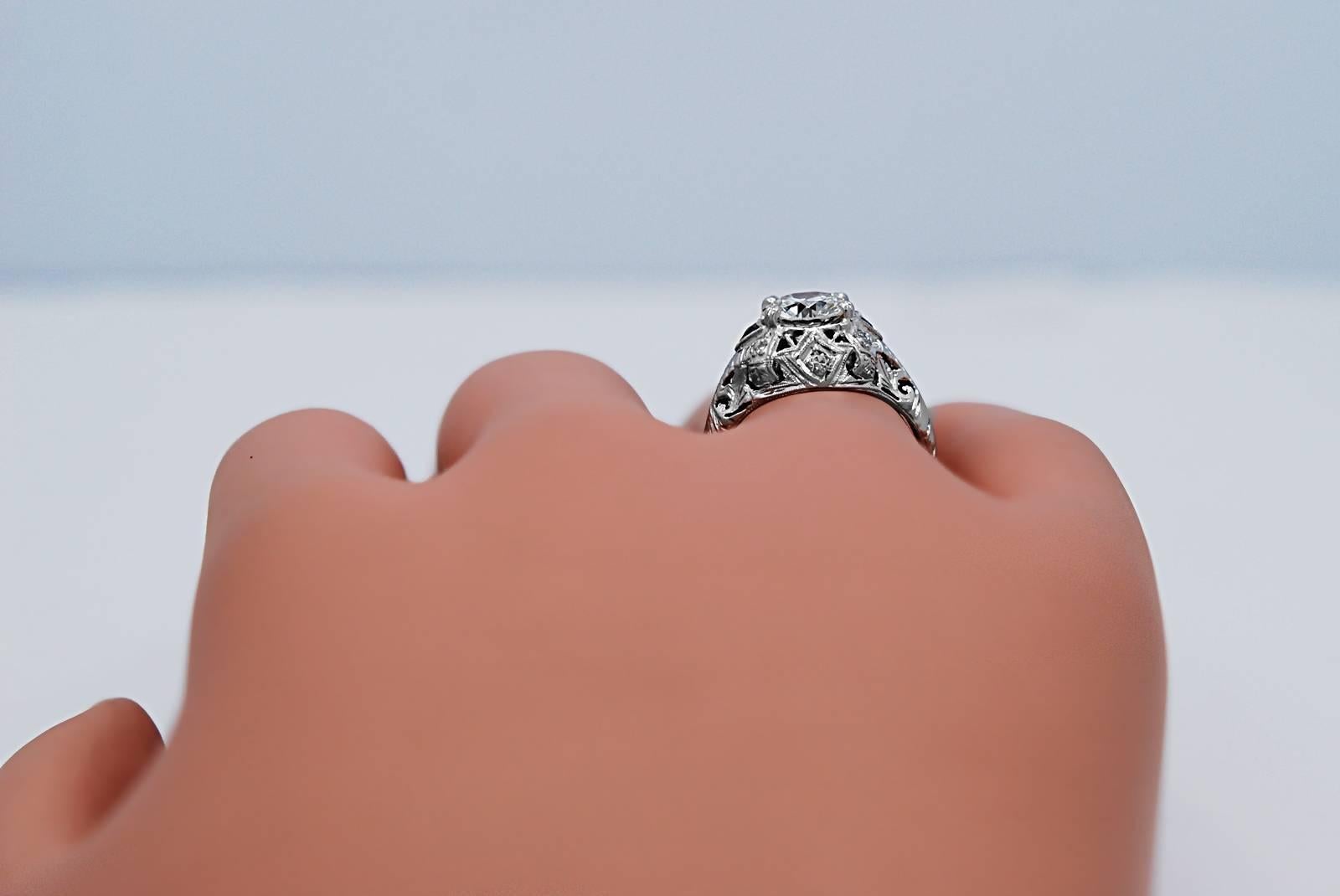 Women's Antique 1.33 Carat Diamond Sapphire Platinum Engagement Ring