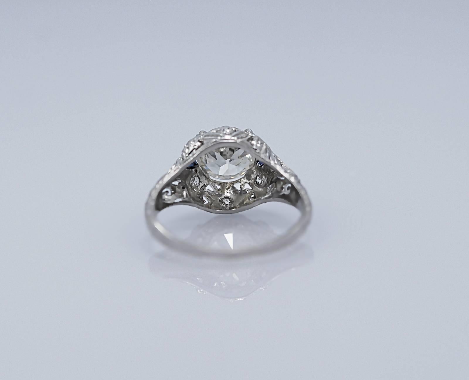 Art Deco Antique 1.33 Carat Diamond Sapphire Platinum Engagement Ring
