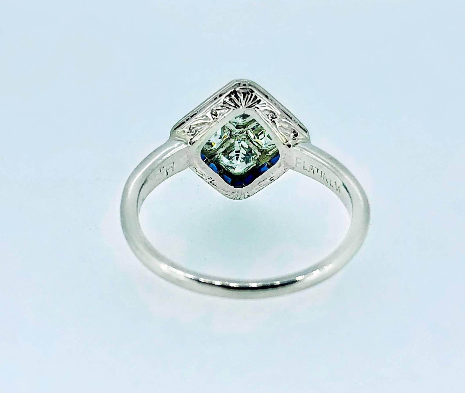 Art Deco 1.20 Carat Diamond .65 Carat Sapphire Antique Engagement For Sale