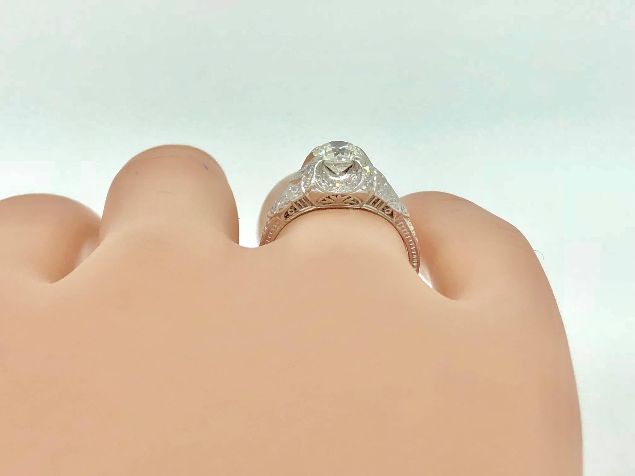 Old European Cut .78 Carat Diamond Antique Engagement Ring Platinum