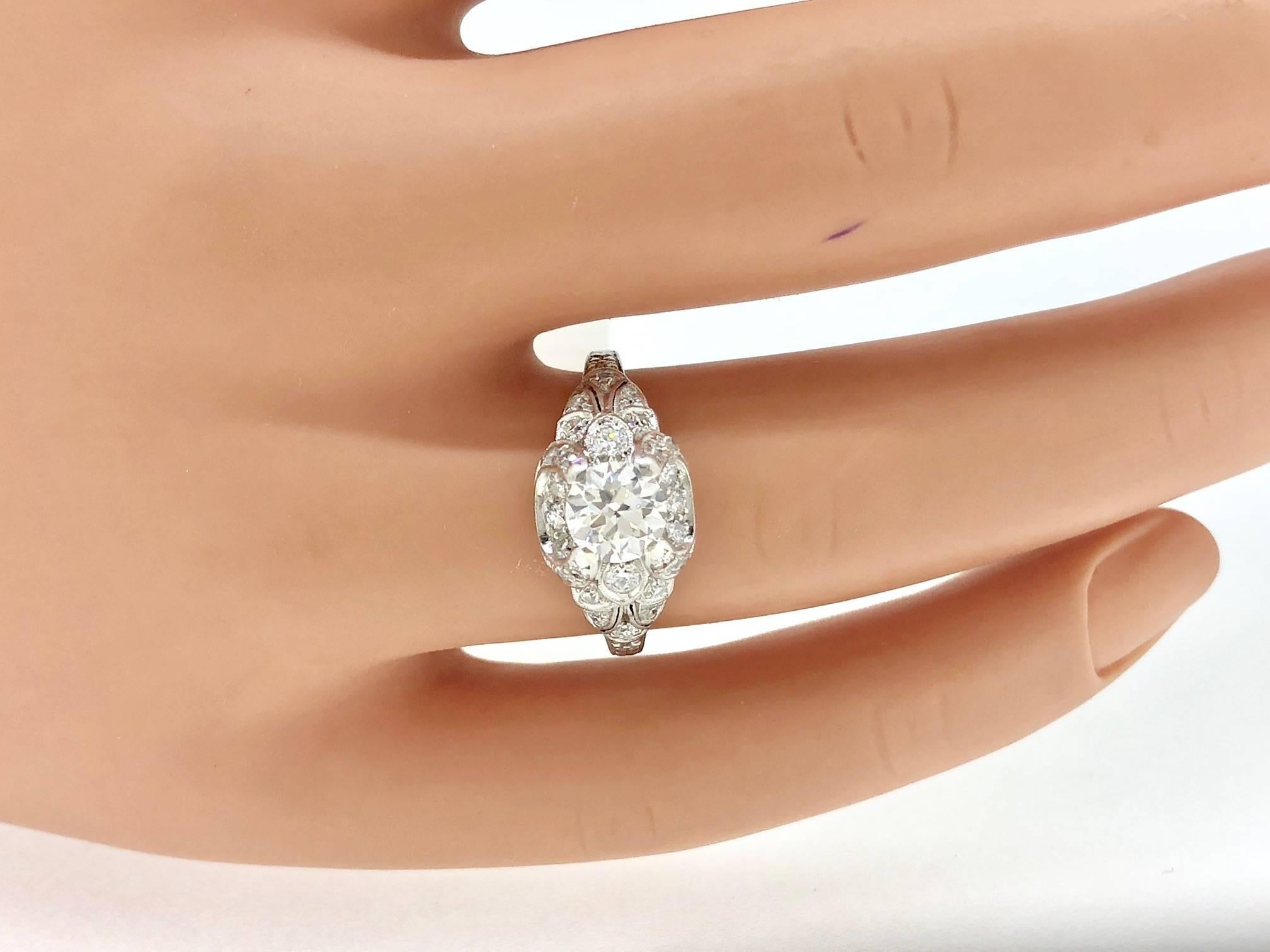 Art Deco .78 Carat Diamond Antique Engagement Ring Platinum