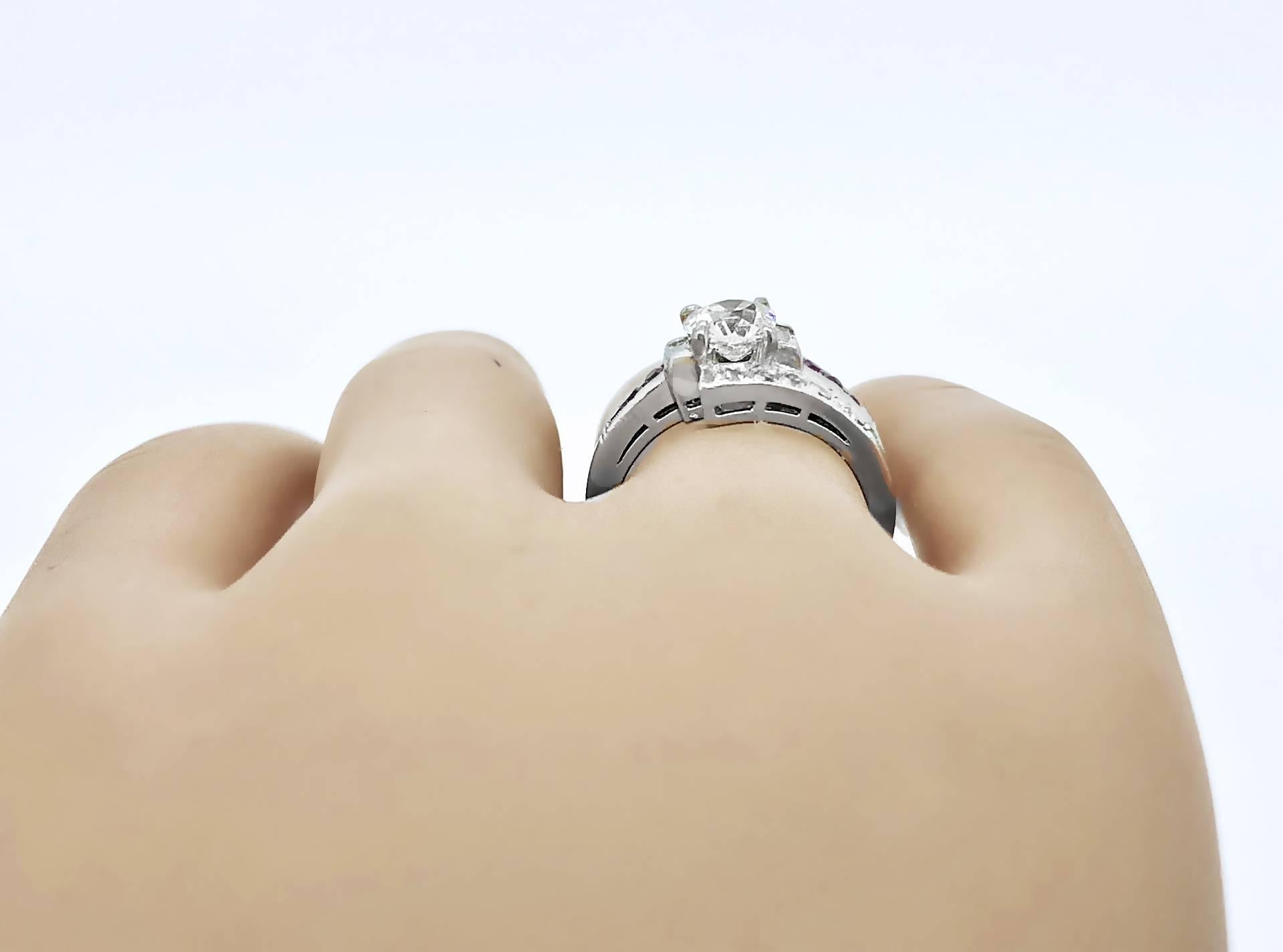 1.03 Carat Diamond Pink Sapphire Platinum Antique Engagement Ring In Excellent Condition In Tampa, FL