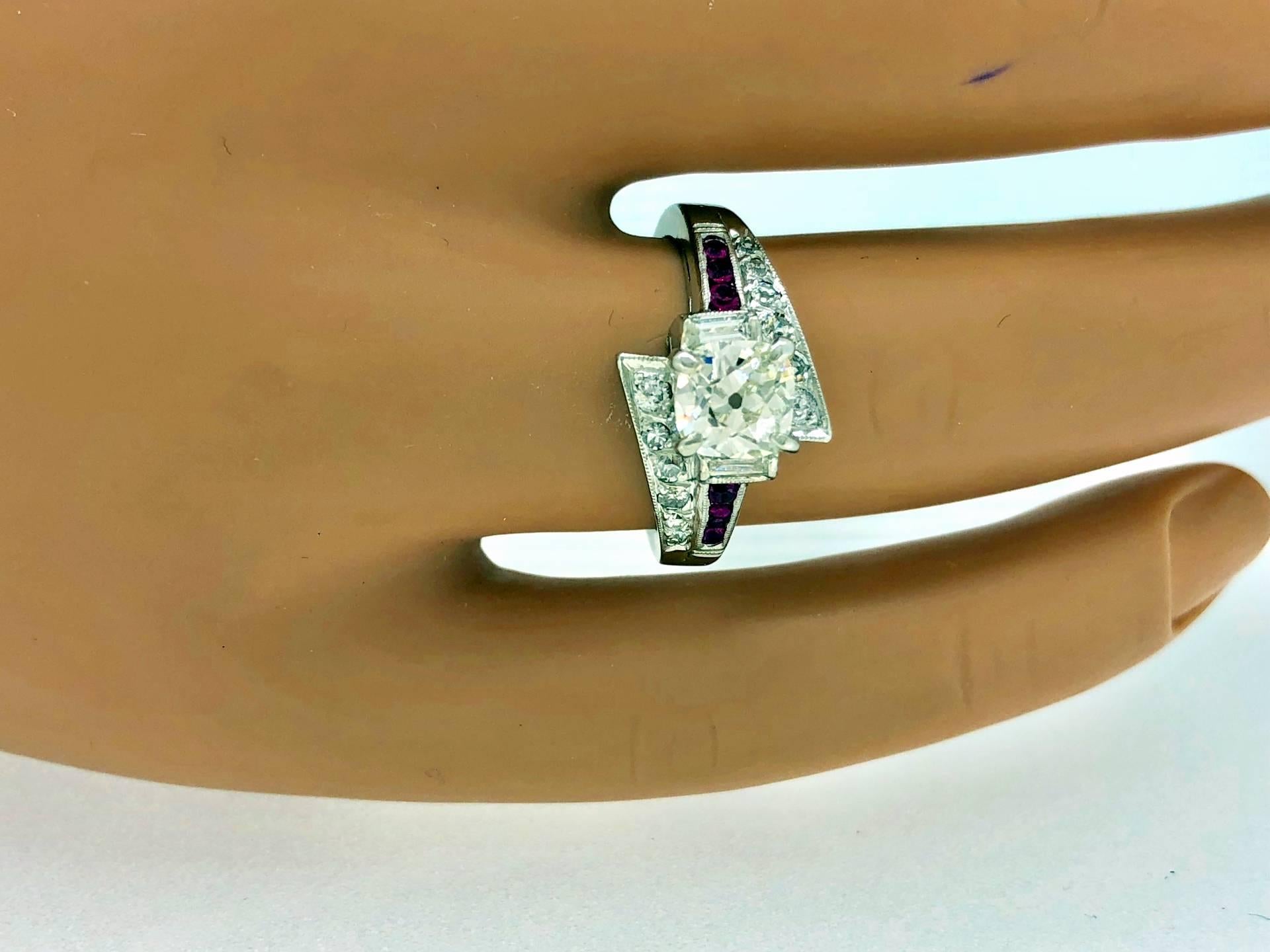 Old European Cut 1.03 Carat Diamond Pink Sapphire Platinum Antique Engagement Ring