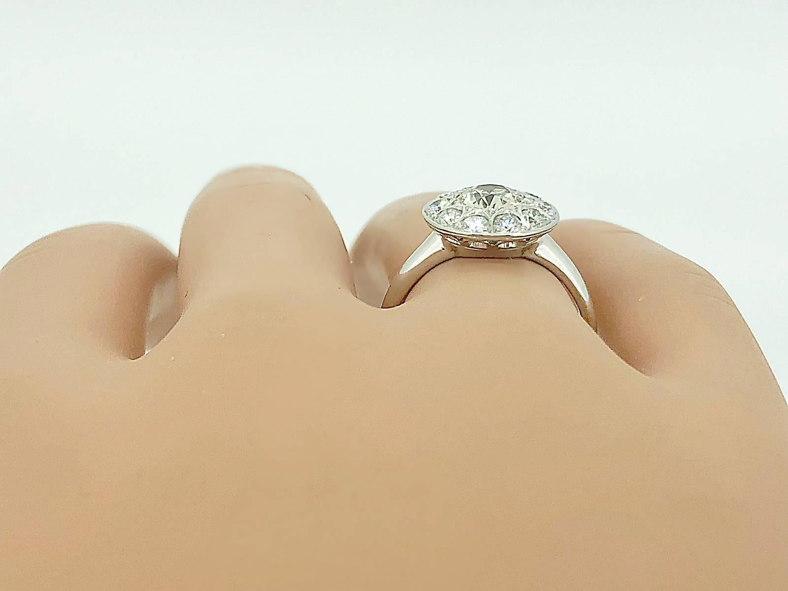 Art Deco .80 Carat Diamond White Gold Halo Antique Engagement Ring