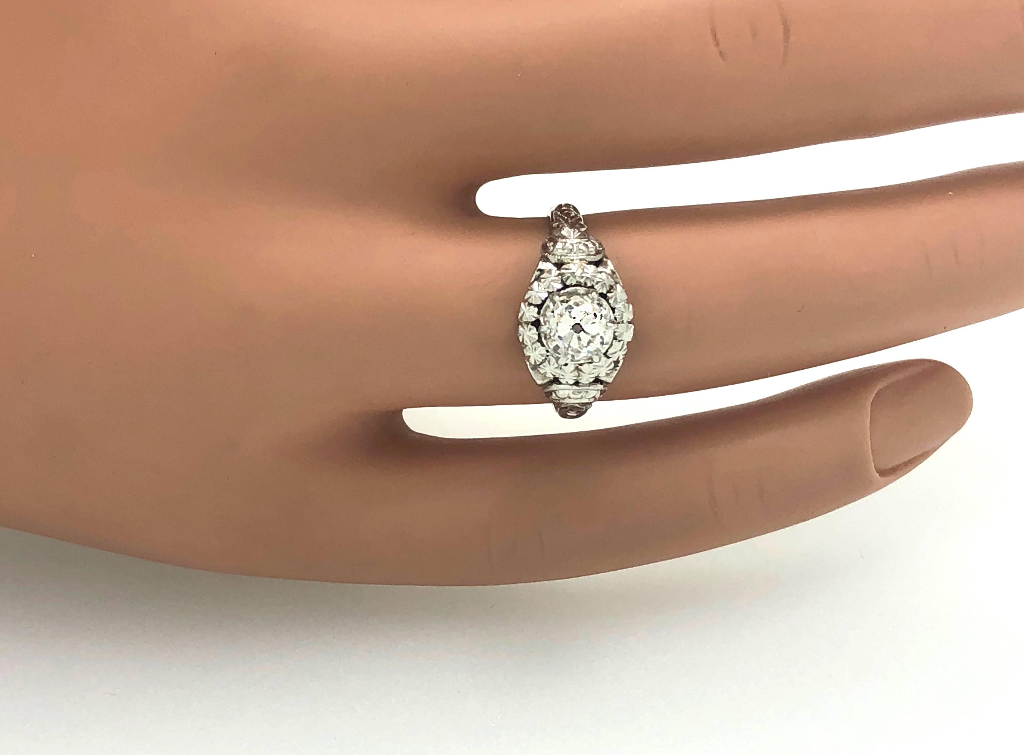 Old European Cut .80 Carat Diamond Antique Engagement Ring Platinum For Sale