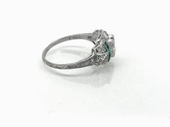 .50 Carat Diamond .25 Carat Total Weight Deco Emerald Engagement Ring Platinum