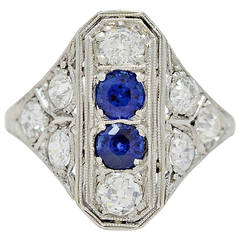 Fantastic Art Deco 1.05ct. Sapphire Diamond Platinum Ring