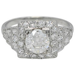 Beautiful Art Deco .94ct. Diamond Platinum Engagement Ring