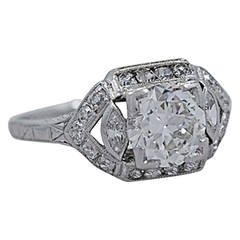 Glowing Art Deco Diamond Platinum Engagement Ring EGL Cerfticate