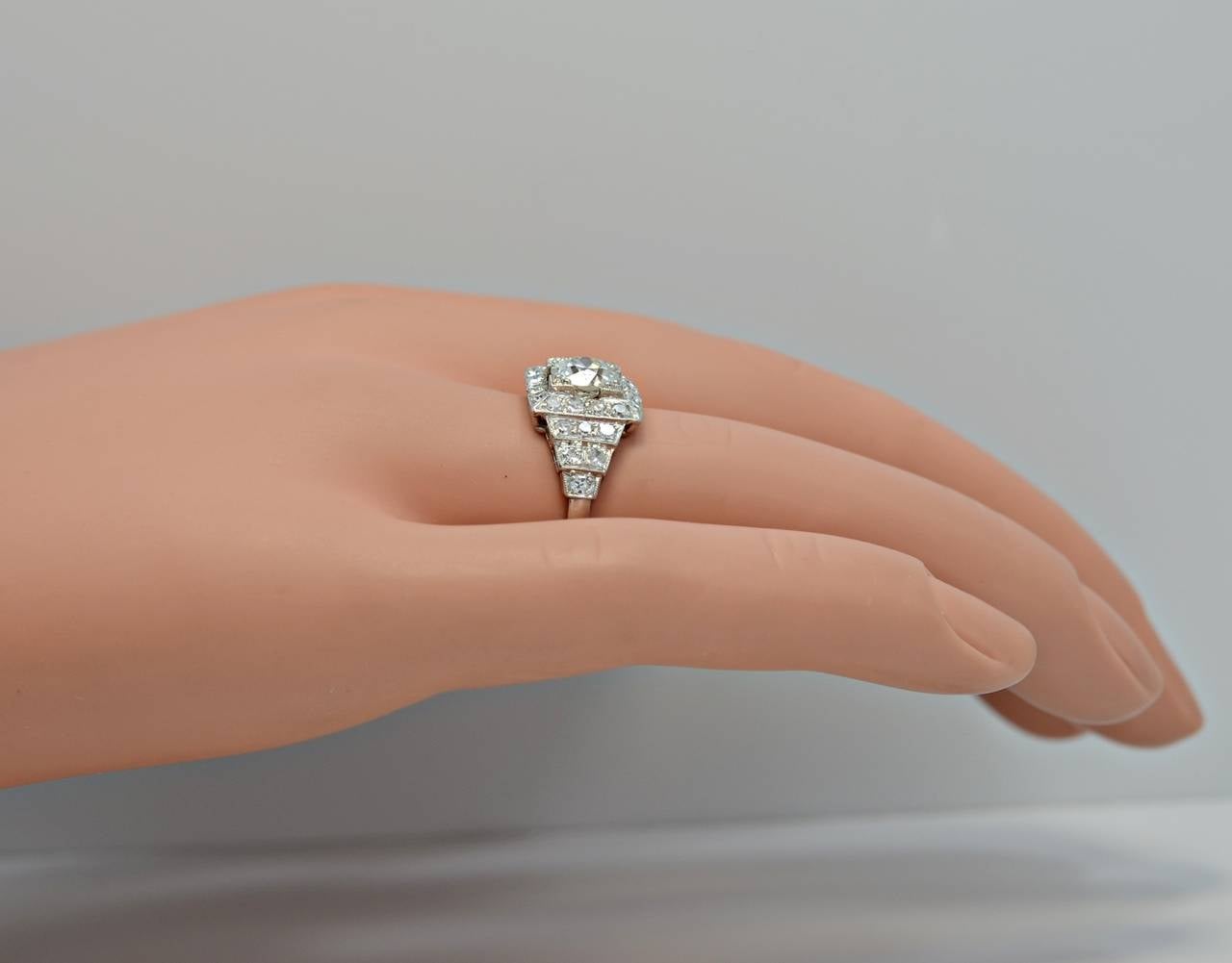 Beautiful Art Deco .94ct. Diamond Platinum Engagement Ring For Sale 2