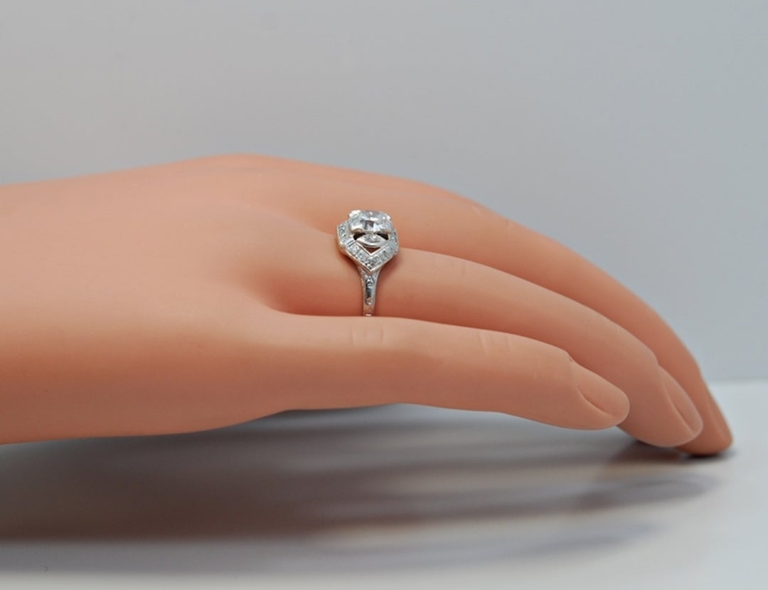Glowing Art Deco Diamond Platinum Engagement Ring EGL Cerfticate 1