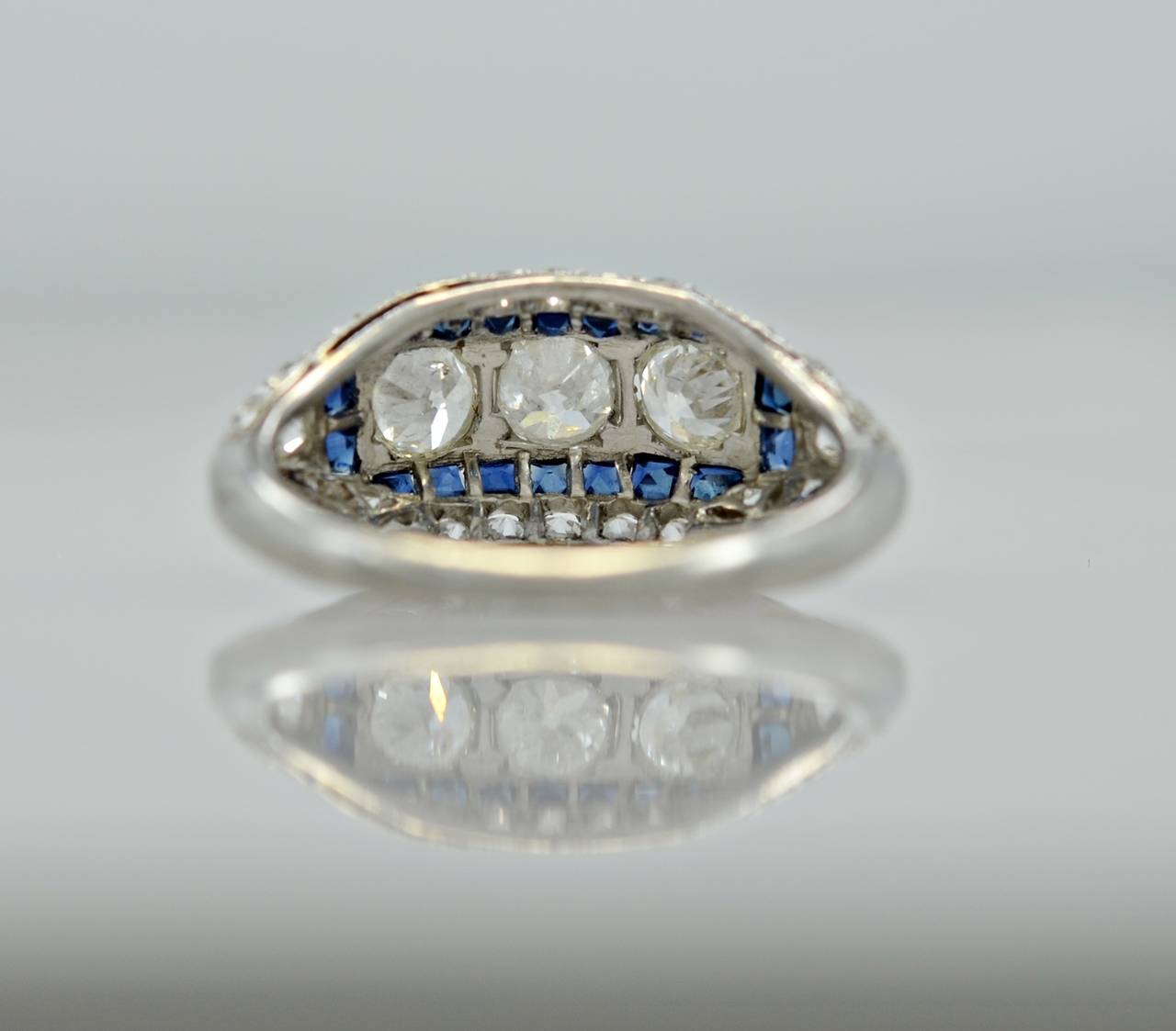 Women's Gorgeous Art Deco Sapphire Diamond Platinum Engagement Ring